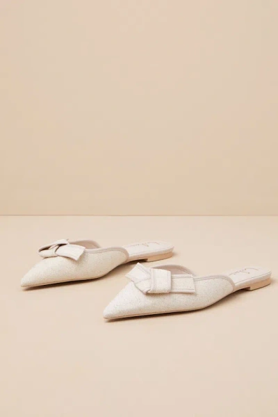 Lulus Kally Beige Tweed Knotted Mule Flats