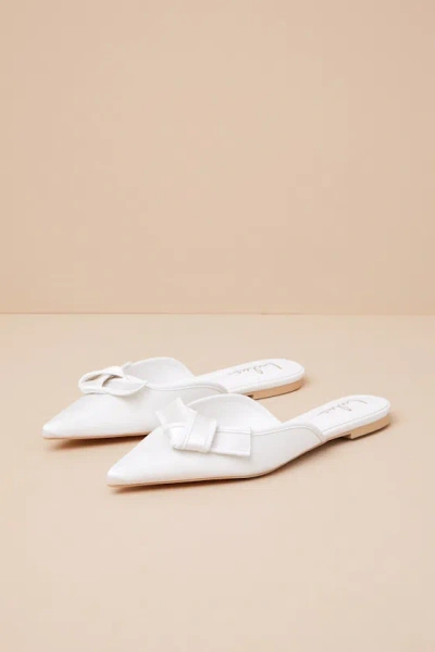 Lulus Kally White Satin Knotted Mule Flats