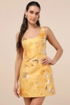 Lulus Kaloni Yellow Jacquard Lurex Sleeveless Mini Dress In Yellow