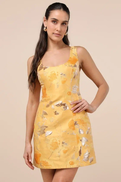 Lulus Kaloni Yellow Jacquard Lurex Sleeveless Mini Dress
