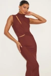 Lulus Kamara Brown Mesh Cutout Knotted Midi Dress