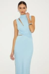 Lulus Kamara Light Blue Mesh Cutout Knotted Midi Dress