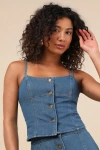 Lulus Kamile Blue Chambray Button-front Tank Top