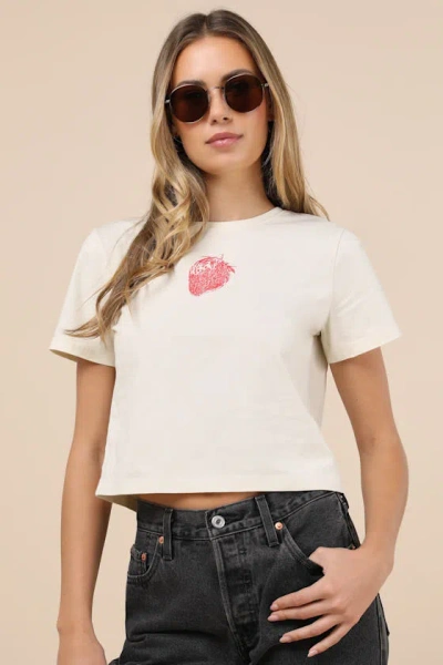 Lulus Kamilia Cream Strawberry Graphic Baby Tee In White