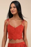 Lulus Kamilla Rust Red Eyelet Embroidered Tie-strap Tank Top In Red