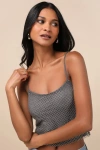 Lulus Kanha Dark Grey Rhinestone Cami Crop Top In Dark Grey