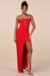 Lulus Kaori Red Cutout Strapless Tulip Maxi Dress In Red