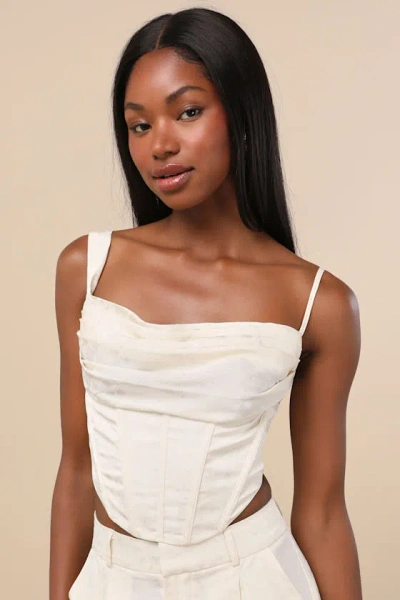Lulus Karee Ivory Satin Asymmetrical Bustier Top