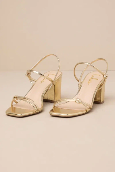 Lulus Karema Gold Knotted Ankle Strap High Heel Sandals