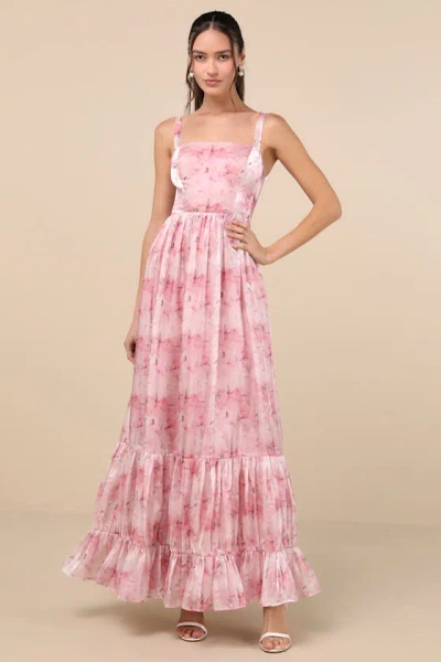 Lulus Karlaye Light Pink Floral Sleeveless Tiered Maxi Dress
