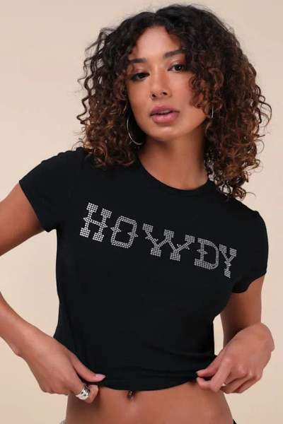 Lulus Kassidy Black Rhinestone Graphic Baby Tee