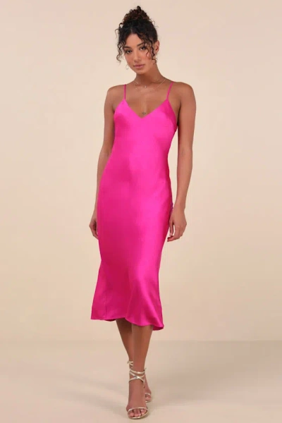 Lulus Katrien Fuchsia Textured Satin Backless Midi Slip Dress