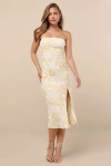 Lulus Kattalin Cream Floral Applique Strapless Midi Dress