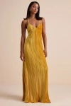 Lulus Kauri Golden Yellow Velvet Pleated Backless Maxi Dress In Yellow