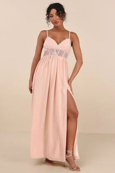 Lulus Kaylin Blush Pleated Lace Maxi Dress