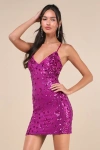 Lulus Keep Glowing Magenta Sequin Lace-up Bodycon Mini Dress In Magenta