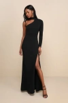 Lulus Keep It Interesting Black Cutout One-shoulder Maxi Dress In Black