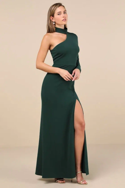 Lulus Keep It Interesting Emerald Cutout One-shoulder Maxi Dress In Green