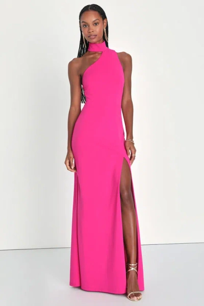 Lulus Keep It Interesting Hot Pink Asymmetrical Halter Maxi Dress