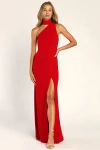 Lulus Keep It Interesting Red Asymmetrical Cutout Halter Maxi Dress In Red