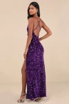 Lulus Keep It Regal Purple Sequin Velvet Maxi Dress In Purple