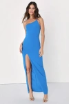 Lulus Keeper Of My Heart Blue One-shoulder Maxi Dress In Blue