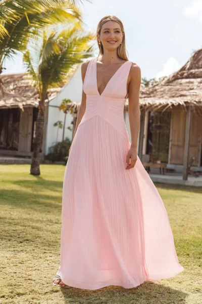 Lulus Kelina Light Pink Pleated Drop Waist Maxi Dress