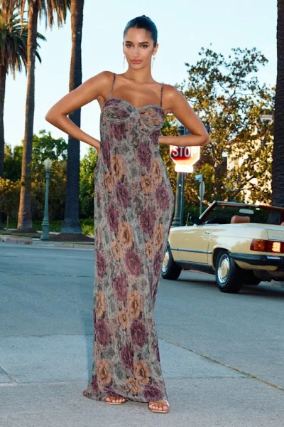 Lulus Kendlyn Taupe Multi Floral Plisse Maxi Dress