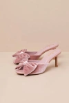 Lulus Kendyl Blush Velvet Bow High Heel Slide Sandals In Pink