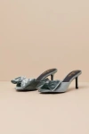 Lulus Kendyl Sage Velvet Bow High Heel Slide Sandals In Green
