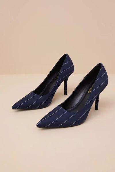 Lulus Kennett Navy Pinstripe Pointed-toe Pumps