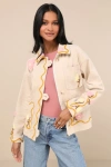 Lulus Kerra Beige Multi Corduroy Embroidered Collared Jacket In Beige