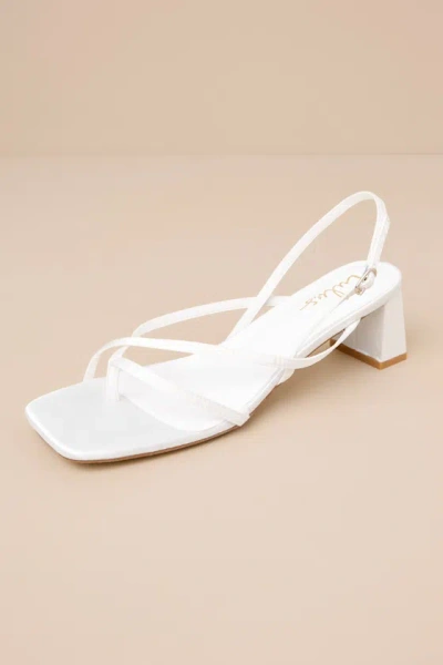 Lulus Kerrie White Satin Strappy Low Heel Sandals
