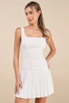 Lulus Khamari White Textured Drop Waist Bubble-hem Mini Dress