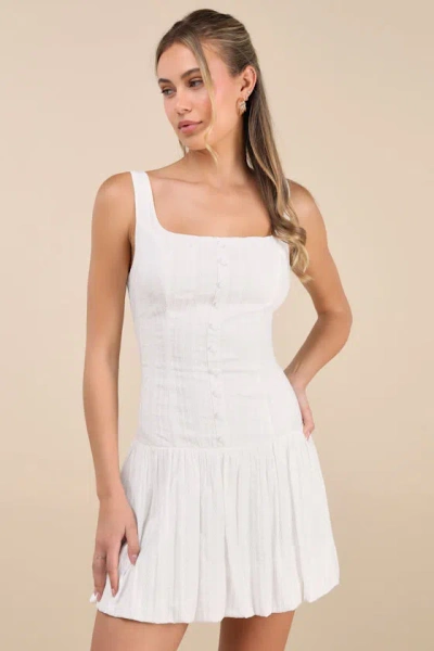 Lulus Khamari White Textured Drop Waist Bubble-hem Mini Dress
