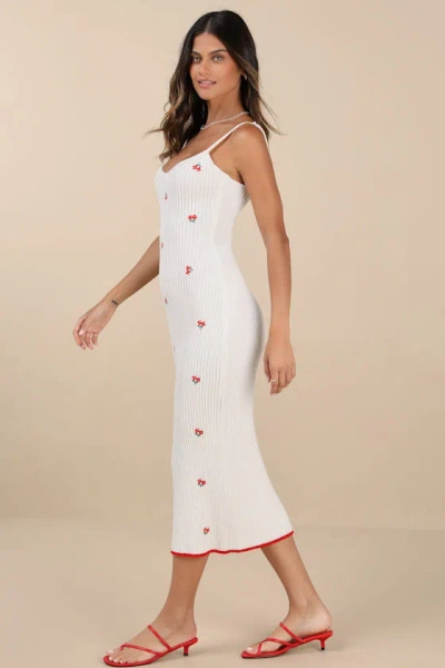 Lulus Kiana Ivory Floral Embroidered Sweater Midi Dress