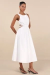 Lulus Kianne White Cutout Tie-back Midi Dress In Multi