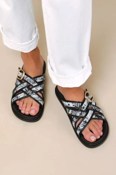 Lulus Killian Multi Tropical Print Slide Sandals