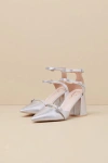Lulus Kimbersan Silver Textured Pointed-toe Ankle Strap Pumps In Silver