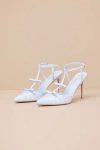 Lulus Kirbie Baby Blue Satin T-strap Bow Pumps In Blue