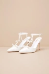 Lulus Kirbie White Satin T-strap Bow Pumps In White