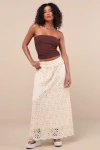 Lulus Kiros Cream Floral Eyelet Embroidered Maxi Skirt