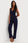 Lulus Kiska Navy Blue Lace Wide-leg Jumpsuit In Navy Blue