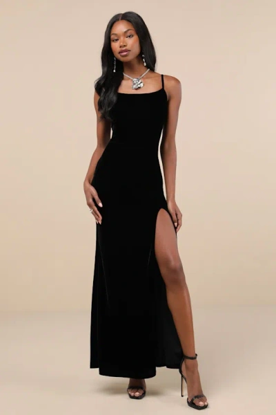 Lulus Kissable Beauty Black Velvet Sleeveless Maxi Dress