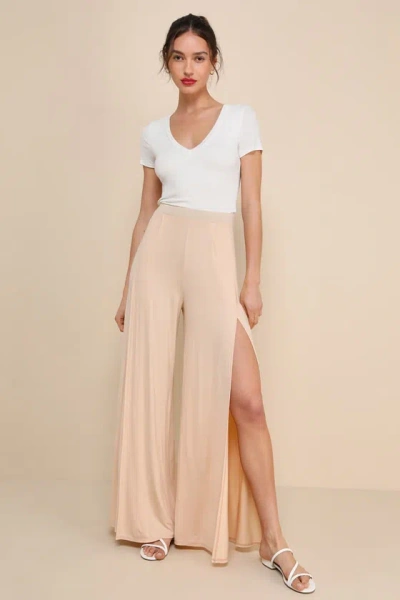 Lulus Knockout Beige Wide-leg Pants