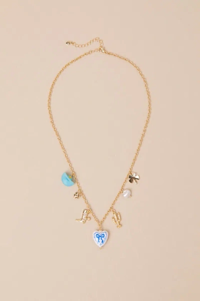 Lulus Koralia 14kt Gold Multi Rhinestone Charm Necklace