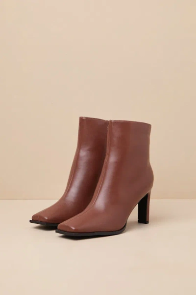 Lulus Korey Brown Square-toe Ankle Booties