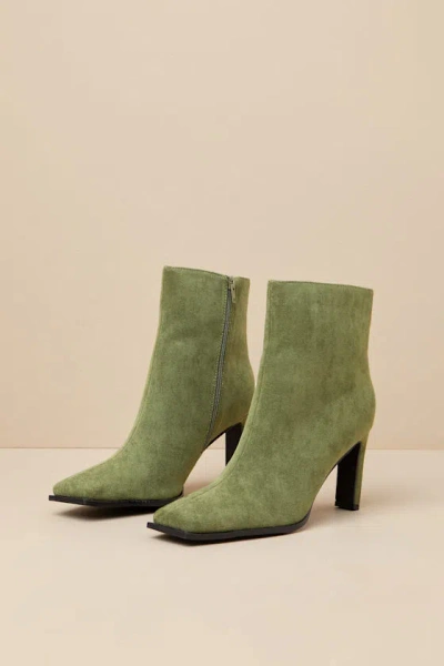 Lulus Korey Green Suede Square-toe Ankle Booties