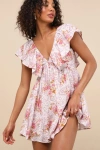 Lulus Kory Lilac Multi Print Flutter Sleeve Mini Dress In Lilac