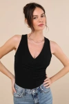 Lulus Kosta Black Ruched Jersey Knit Tank Top In Black
